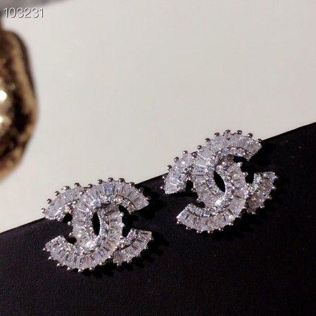 Diamond Chanel Logo - Chanel Logo diamond stud earrings奢侈品网