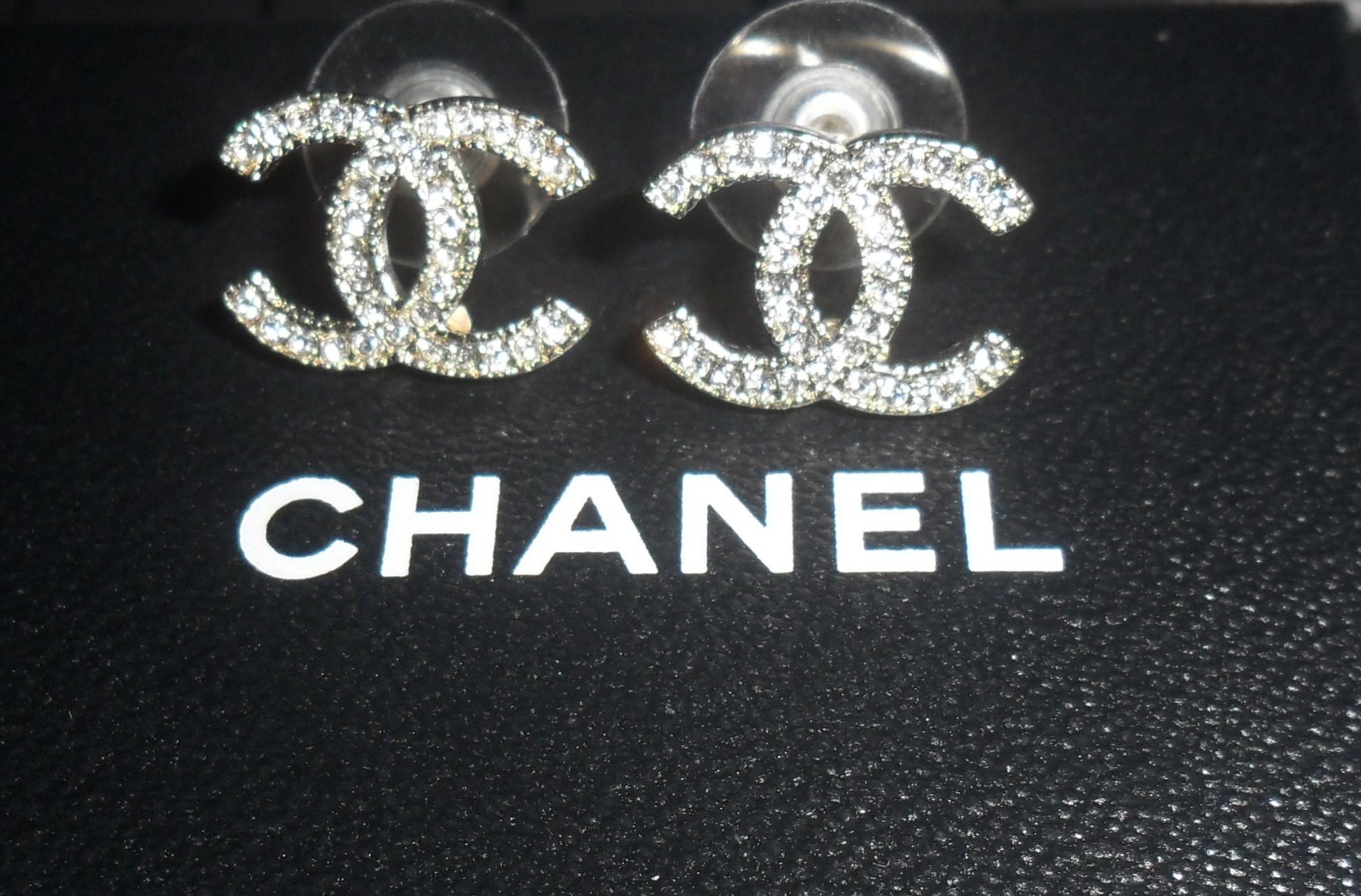 Diamond Chanel Logo - Chanel Diamond Classic CC Logo Stud Earring Silver