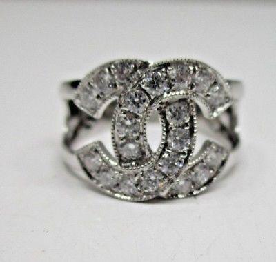 Diamond Chanel Logo - CHANEL DIAMOND SIGNATURE Logo Ring 18K White Gold 0.60CTW Size 6.5