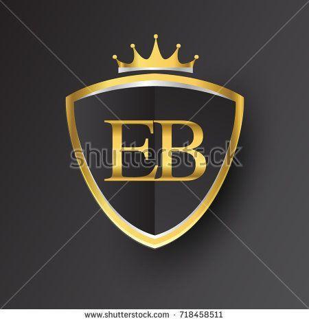 EB Logo - Initial logo letter EB with shield and crown Icon golden color