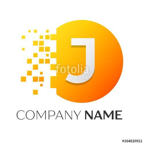 White and Orange J Logo - Realistic letter J vector logo symbol in the colorful circle with ...