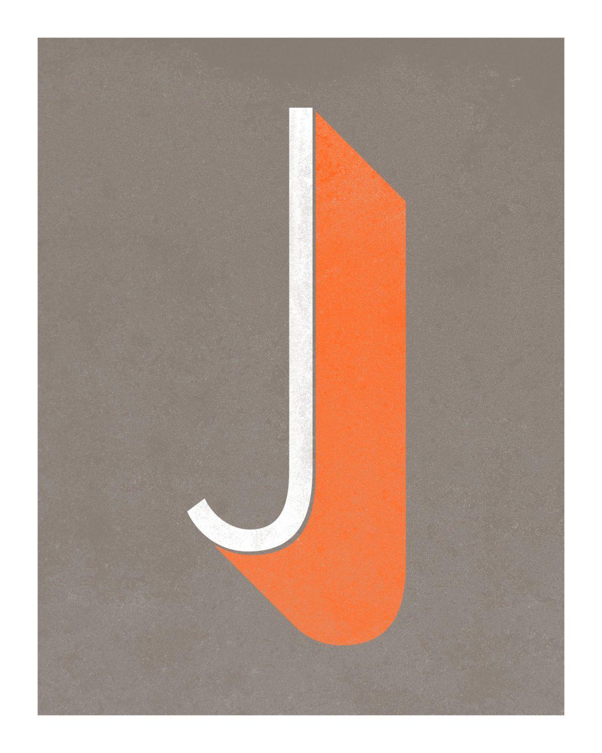 White and Orange J Logo - The Letter J, Original Art Print, Typography, Alphabet, Orange ...