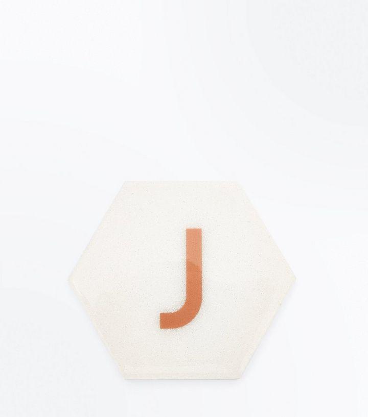 White and Orange J Logo - White 'J' Initial Coaster