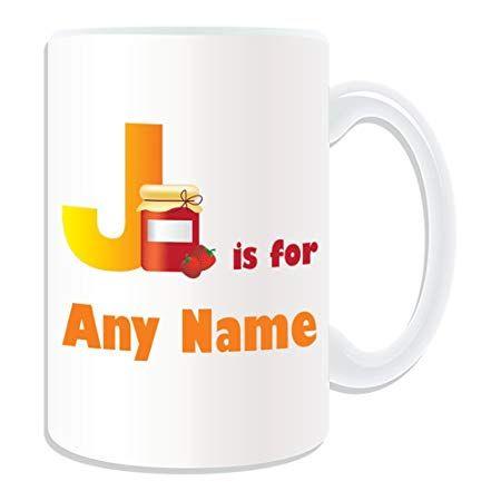 White and Orange J Logo - Personalised Gift - LARGE Letter J For Mug (Alphabet Design Theme ...