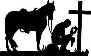 Praying Cowboy Black and White Logo - Praying Cowboy Horse Cross Christian Car Truck Window Laptop ...