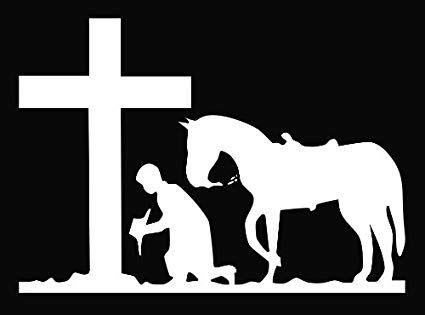 Praying Cowboy Black and White Logo - Cowboy Praying Cross with Horse Religious Vinyl Decal