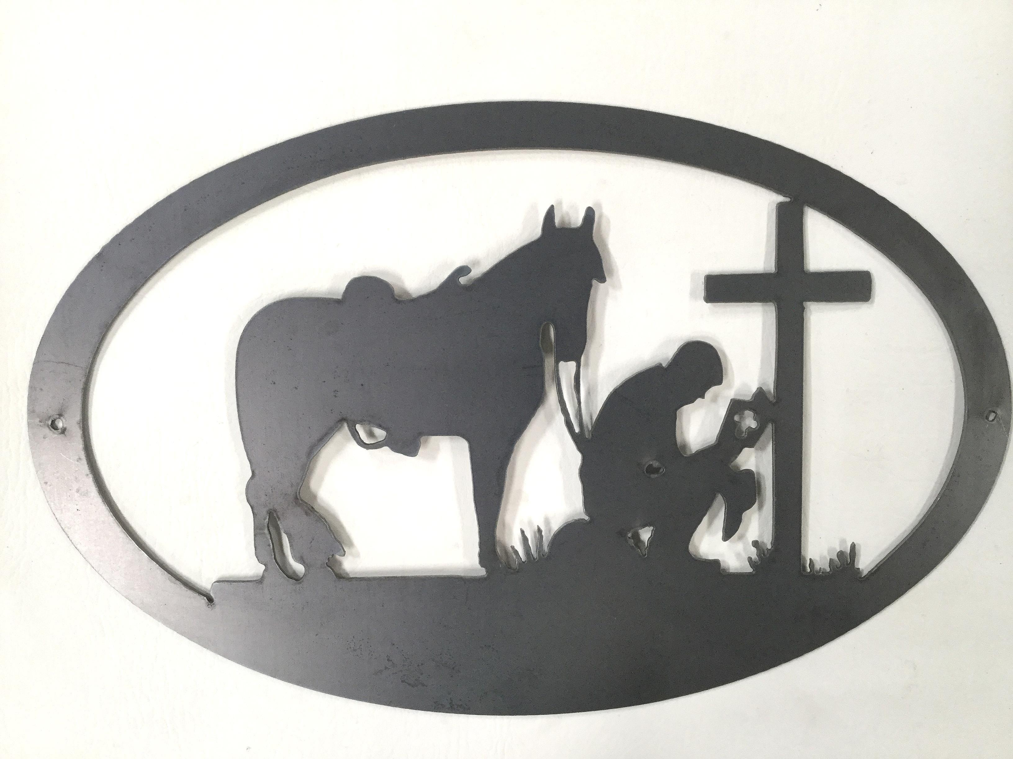 Praying Cowboy Black and White Logo - Stm17 4308 17 Praying