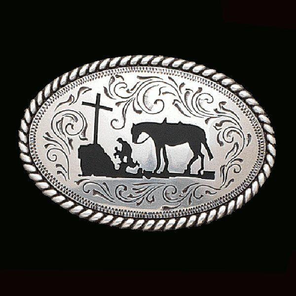Praying Cowboy Black and White Logo - Nocona Jr Praying Cowboy - Childrens Belt Buckle -