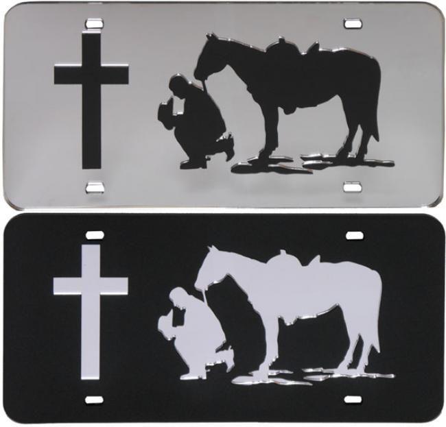Praying Cowboy Black and White Logo - Praying Cowboy License Plate