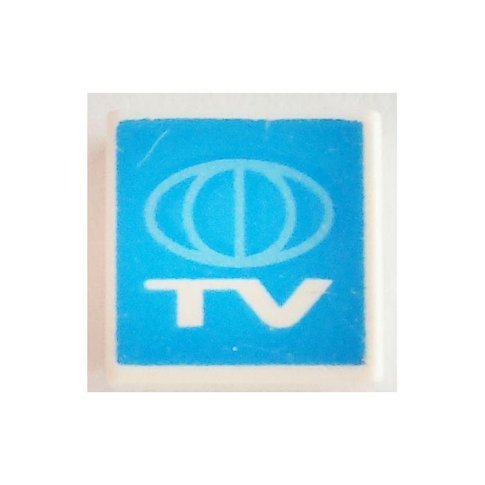 Tile Globe Logo - LEGO White Tile 1 x 1 with TV Globe Logo with Groove. Brick Owl