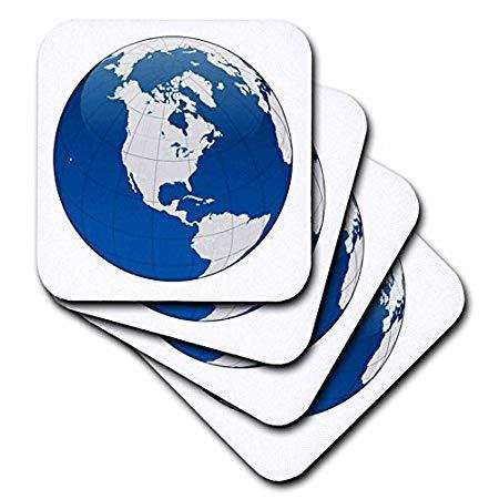 Tile Globe Logo - 3DRose Cst_43704_4 Blue White Earth Globe Ceramic Tile Coasters, Set