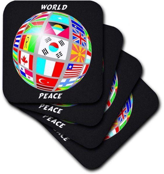 Tile Globe Logo - 3DRose Cst_38913_3 World Peace Globe With All Countrys Flags Ceramic