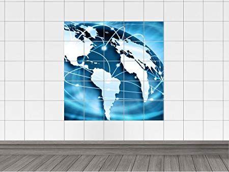 Tile Globe Logo - Tile Stickers in Continent Planet World Earth Globe WC Kitchen