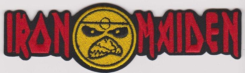 Iron Face Logo - Iron Maiden Iron On Patch Red Letters Face Logo