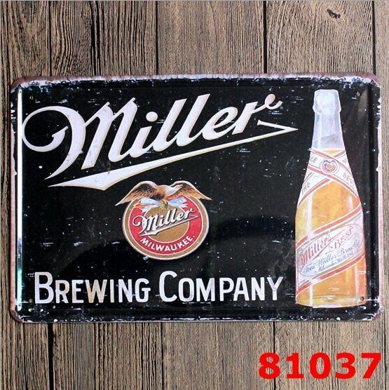 Miller Beer Logo - Metal Tin Sign Art Miller Brewing Company Alcohol Beer Milwaukee