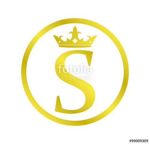 Golden S Logo - alphabet golden circle letter S with crown Stock image and royalty