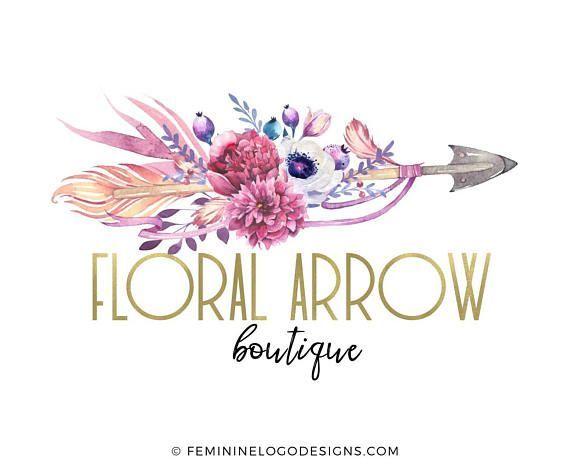 Gold Flower Company Logo - Arrow logo design, Floral arrow logo, Wedding logo, Watercolor logo ...