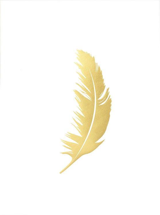 Gold Feather Logo - Stylish poster with feather in gold