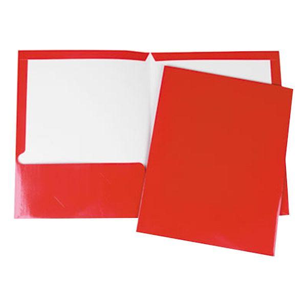 Two Red Rectangle Logo - Universal UNV56420 Letter Size 2-Pocket Laminated Paper Pocket Folder, Red  - 25/Box