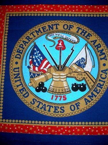Red White Blue Military Logo - Army Quilt Fabric Panel Military Emblem Pillow Quilt Fabric Red Blue