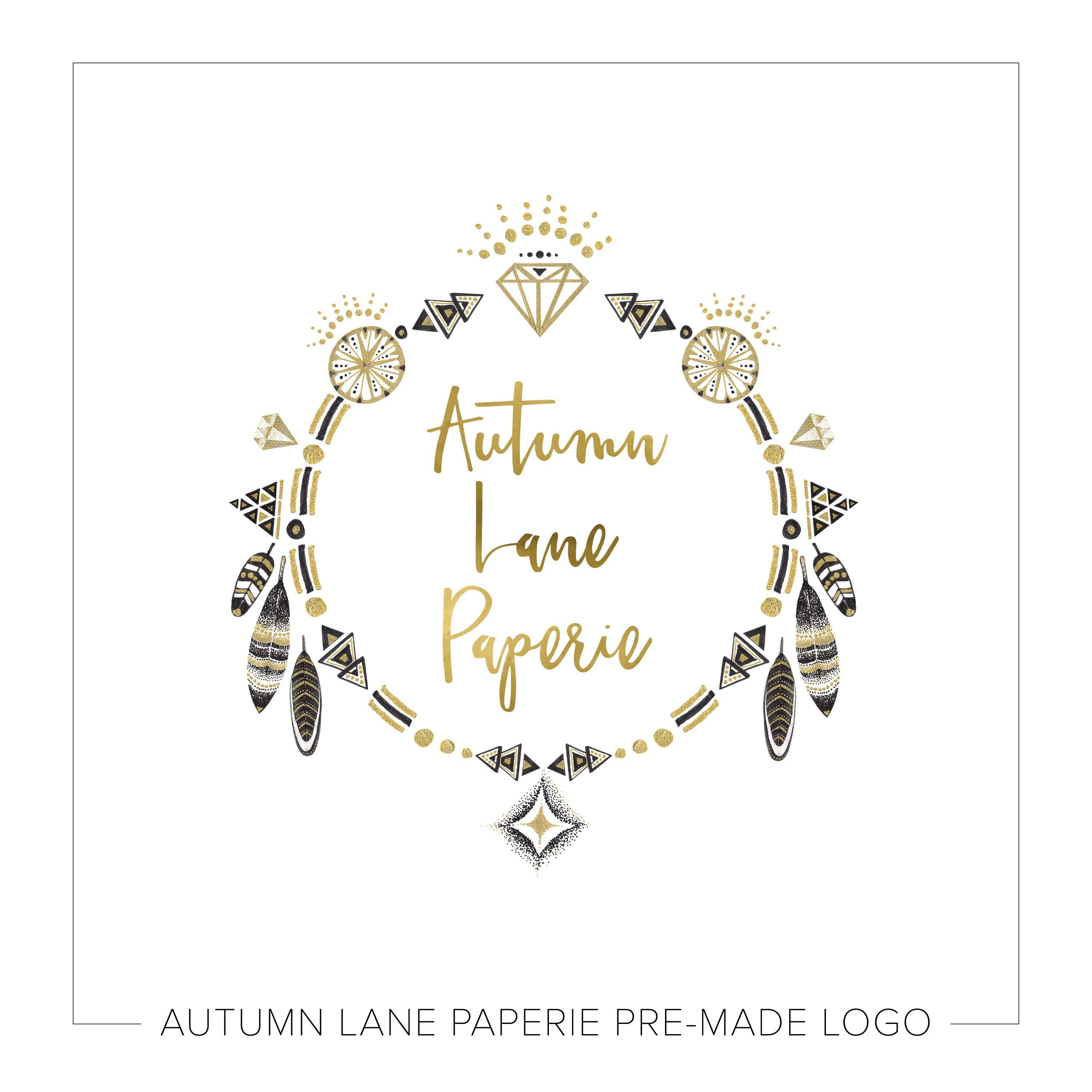 Gold Feather Logo - Gray & Gold Boho Circle Logo J13 | Autumn Lane Paperie