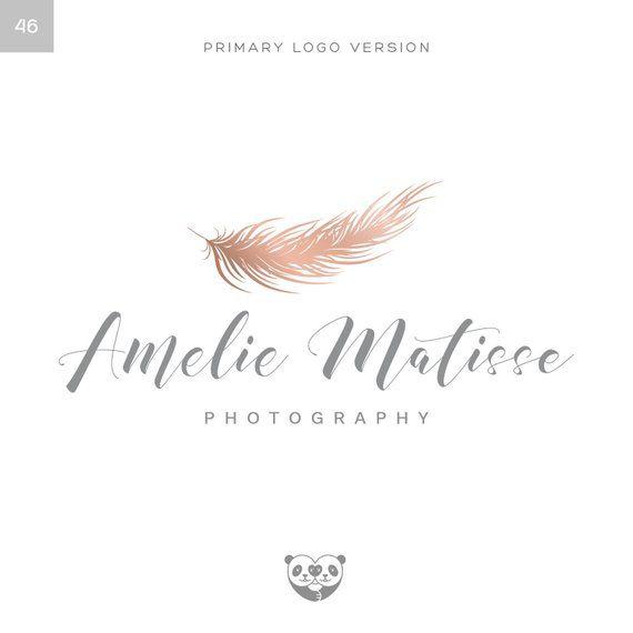 Gold Feather Logo - Feather Logo Rose Gold Photography Logo Gold Feather Watermark | Etsy