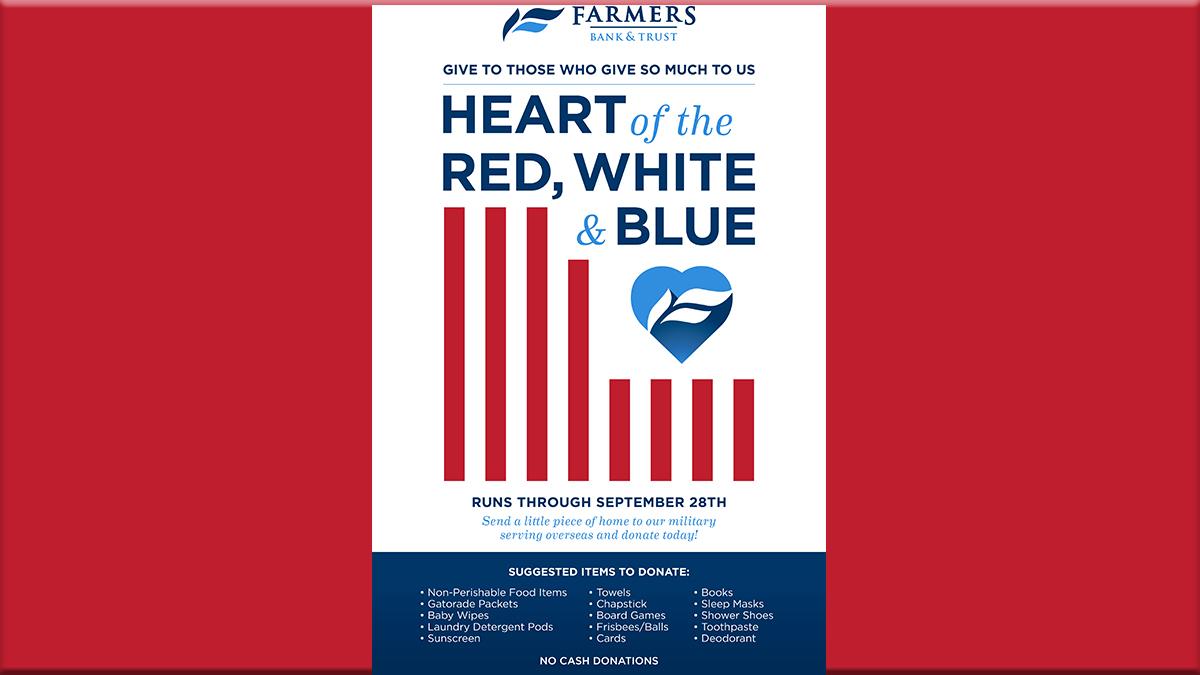 Red White Blue Military Logo - Farmers Bank & Trust Kicks of HEART of the Red, White, and Blue