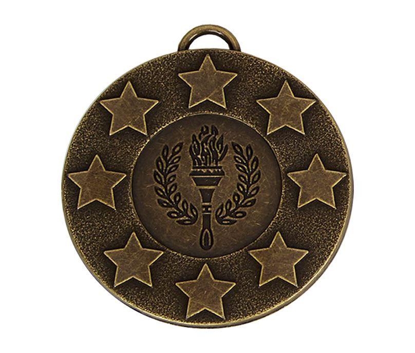 Red White Blue Military Logo - Bronze Stars & Victory Torch Medal with Red, White & Blue Ribbon 5cm