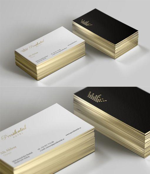 White Gold Sleek Logo - Sleek Black And White Gold Edged Business Card For A Luxury Hotel