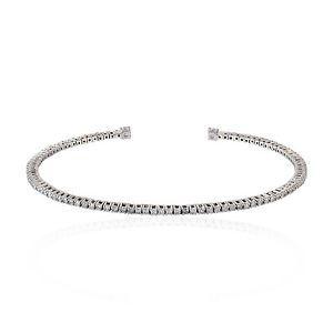 White Gold Sleek Logo - Pave Diamond 18K White Gold Sleek Cuff Bangle Bracelet Wedding Fine ...