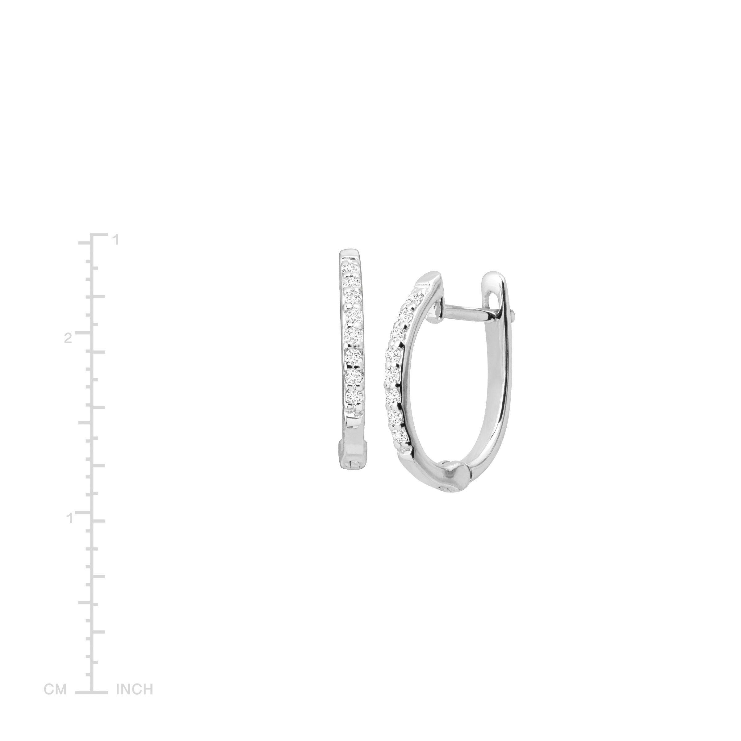 White Gold Sleek Logo - Huggie Hoop Earrings with Diamonds in 14K White Gold 742323120842