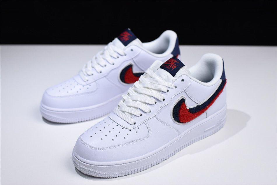 Red and Blue Nike Logo - Nike Air Force 1 Low Chenille Swoosh White University Red Blue