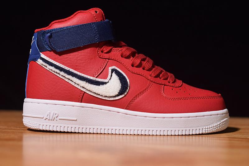 Red and Blue Nike Logo - Nike Air Force 1 '07 LV8 “Chenille Swoosh” Gym Red/White-Blue Void ...