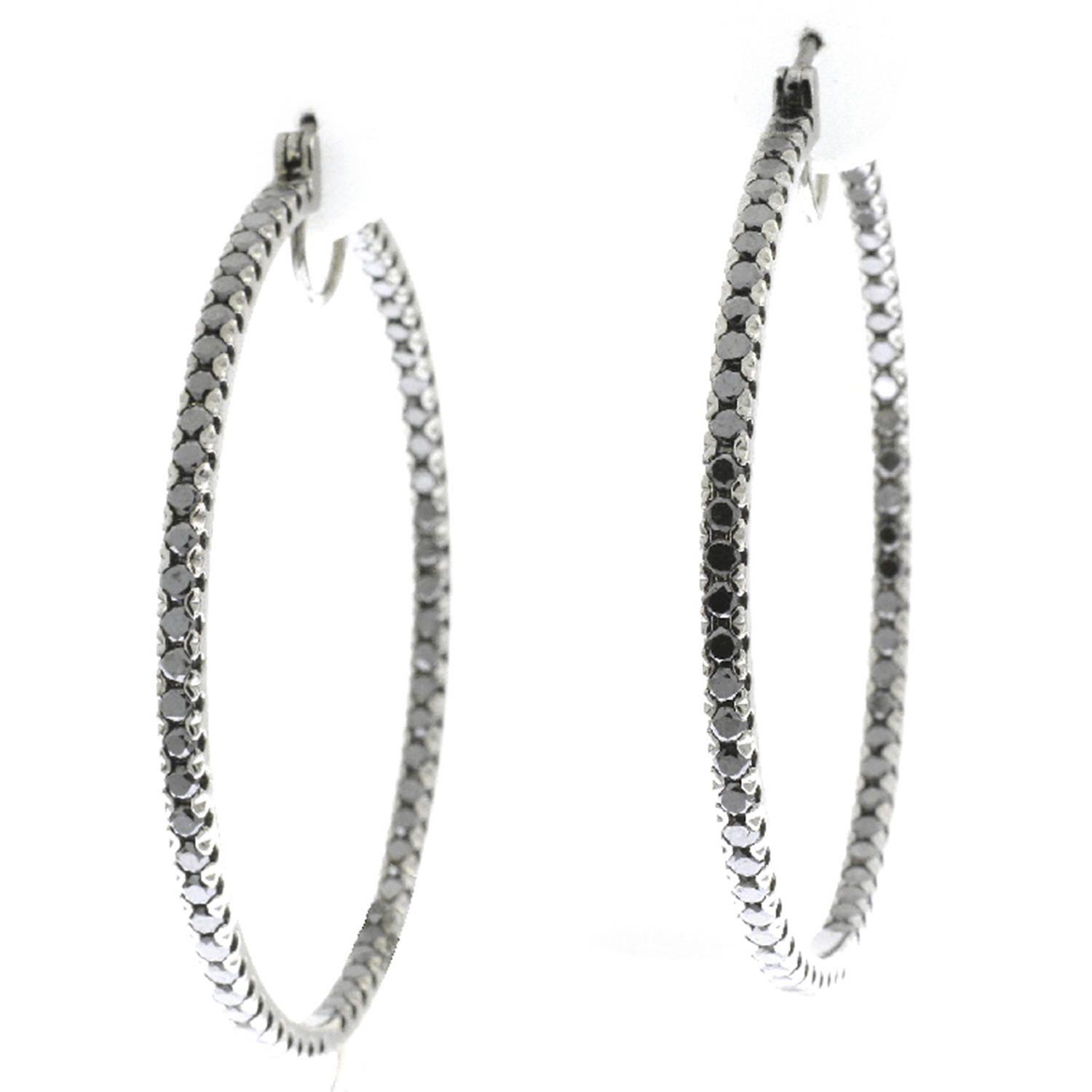 White Gold Sleek Logo - 7Ct Diamond 18K White Gold Sleek Hoop Earrings Women Fine Jewelry ...