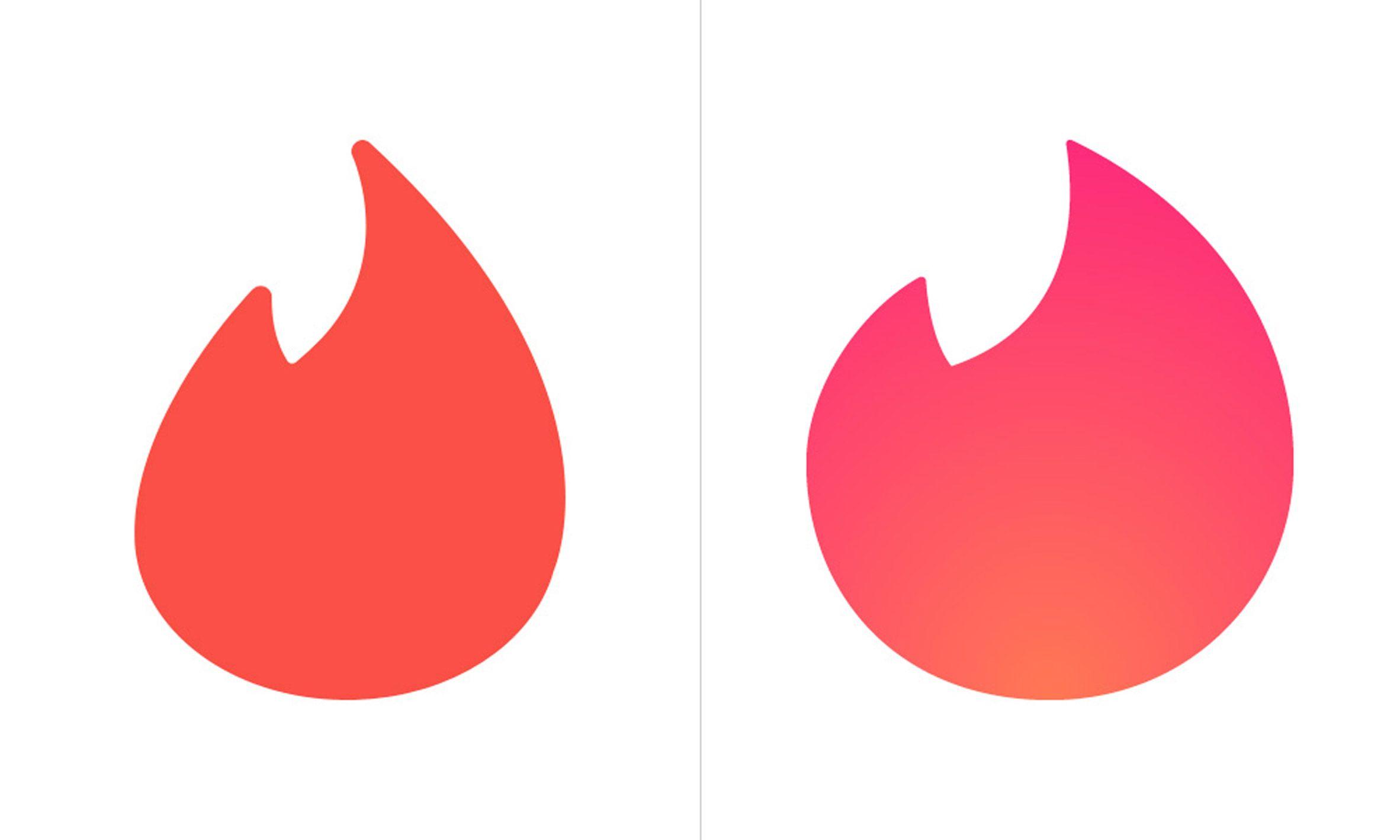 Side Flame Logo - Tinder replaces wordmark with pink and orange flame logo
