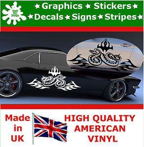 Side Flame Logo - 2 x Large Car Side Snake Queen Flame Logo Sticker Graphic 4x4 Decal ...