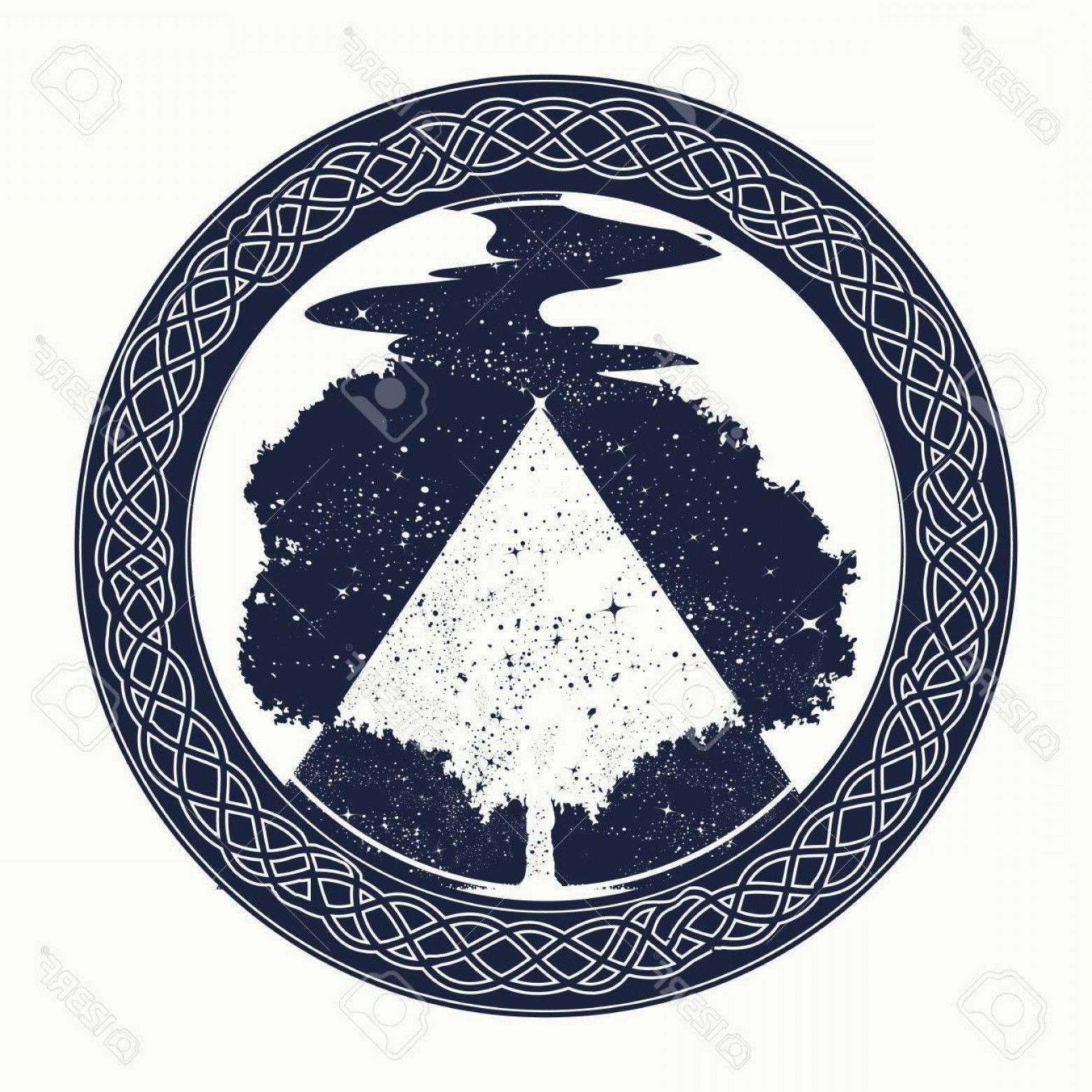 Stars in Circle Tree Logo - Photostock Vector Magic Tree Tattoo And T Shirt Design Tree Of Life
