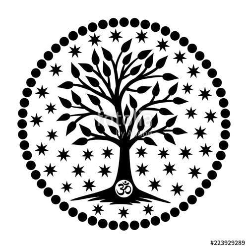 Stars in Circle Tree Logo - The tree of life with the Aum / Om / Ohm sign in the center