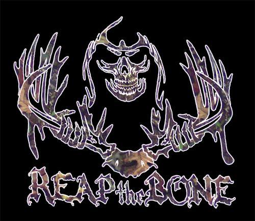 Camo Skull Logo - Camo Whitetail Deer Hunting Window Decal - Reap the Bone - Reaper Skull