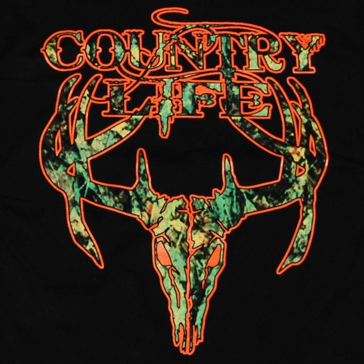 Camo Skull Logo - Orange Outline Camo Skull Country Life T-shirt