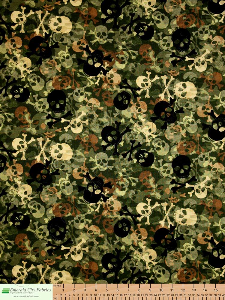 Camo Skull Logo - Timeless Treasures Camouflage Camo Skulls Army Green Fabric