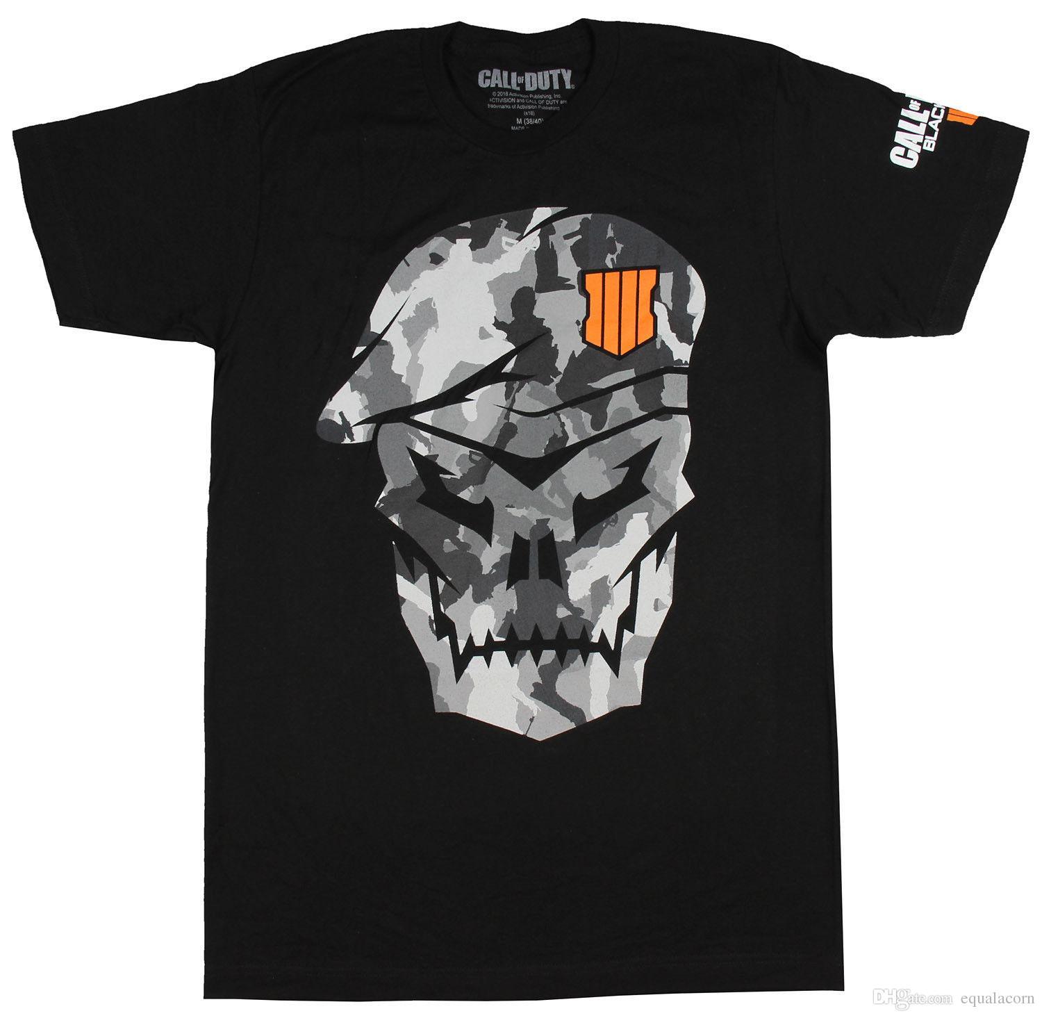 Camo Skull Logo - Top Tee Black Ops 4 Shirt Men'S Camo Skull Logo Video Game T Shirt ...