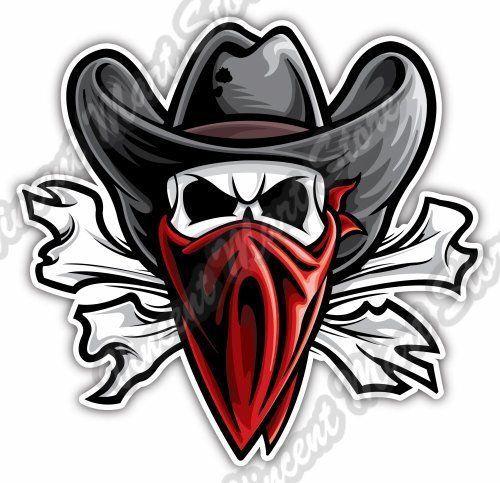 Western Cowboy Logo - Outlaw Skull Texas Western Cowboy Bandit Car Bumper Vinyl Sticker