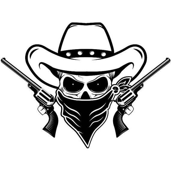 Western Cowboy Logo - Cowboy Logo 26 Skull Guns Mask Outlaw Scarf Hat Country