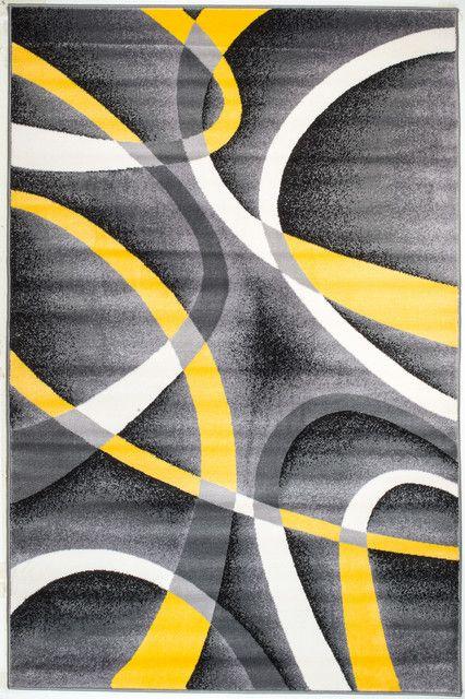 Yellow with White Lines Logo - Summit- Gray Abstract Area Rug With Yellow and White Lines (Design ...
