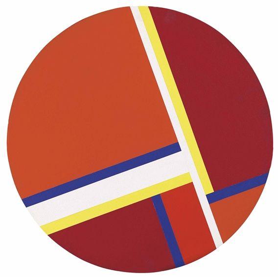 Yellow with White Lines Logo - Bolotowsky Ilya. Red Tondo with Blue, Yellow, and White Lines 1975