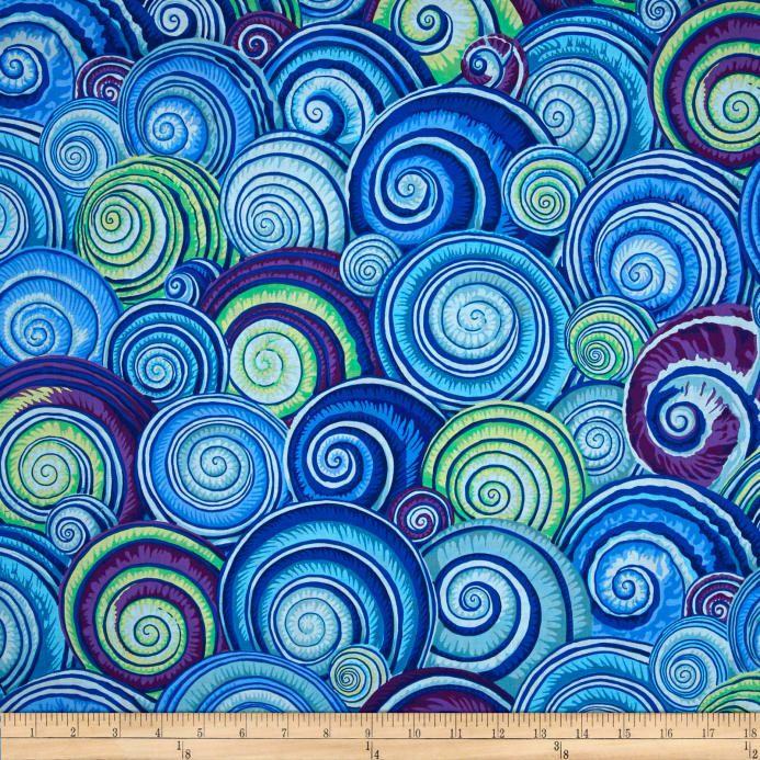 Blue and Green Spiral Logo - Kaffe Fassett Spiral Shells Blue - Discount Designer Fabric - Fabric.com