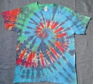 Blue and Green Spiral Logo - Large tie dye t-shirt. Grey, red,green,blue spiral. 100% cotton. | eBay