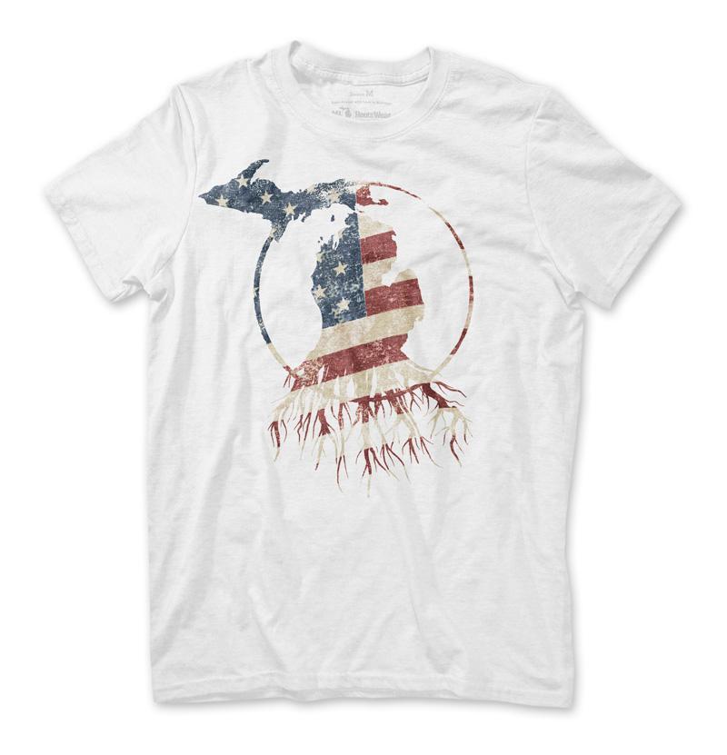 Red Roots Logo - Red, White, and Blue Michigan Roots Logo Unisex T-Shirt - White – MI ...