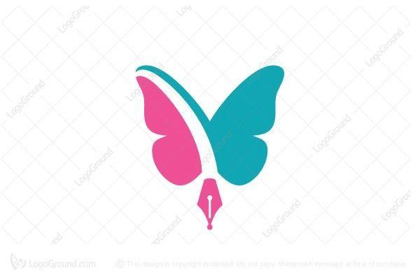 Magazine Butterfly Logo - Logoground Logo for sale: Butterfly Pen Logo Stylish pen and ...